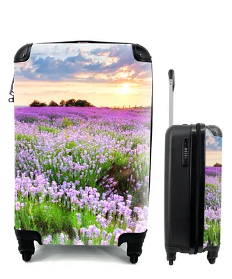 Produktbild von MuchoWow® Koffer Handgepäck Trolley Rollkoffer Kleine Reisekoffer mit 4 Rollen - Blumen - Lavendel - Lila - Himmel - Sonnenuntergang - Wiese - Natur - Cabin Size < 55x40x23 cm & 55x40x20 cm - Fotokoffer - Kabinenkoffer - Boardgepäck - Reise-Box - Reisekoffer - Reisegepäck - Koffer mit Bild - Trolley für Kinder