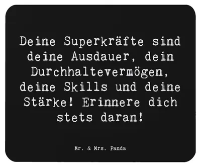 Produktbild von Mr. & Mrs. Panda Mouse Pad Spruch Sportliche Wettkämpfe Superkräfte - Schwarz - Geschenk, Erlebnisse, Ermutigung, Mousepad, mousematte, Lächeln, pc, Inspiration, Mauspad