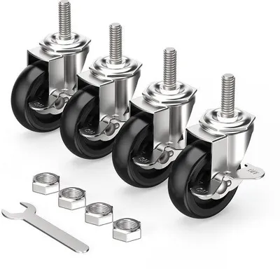 Obrázok produktu pre Ťažké transportné kolieska 75 mm (3 palce) s brzdami, M12 x 1,75 x 30 mm, sada 4 čiernych gumových koliesok na nábytok