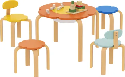 Produktbild von AIYAPLAY Kindersitzgruppe Kindertisch mit Stauraum 5-teilig Kindermöbel Holz