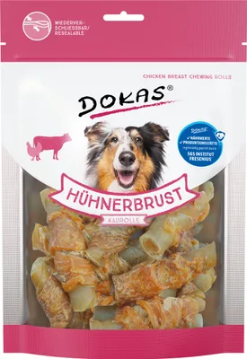 Produktbild von Dokas Hühnerbrust Kaurolle, Snacks, Hund, Adult, Huhn, 250 g