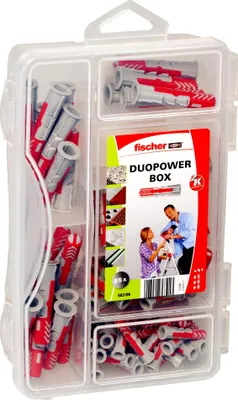 Produktbild von fischer DuoPower-Box mini, Dübelbox mit 85 Teilen (30 Stk. 5 x 25, 35 Stk. 6 x 30, 20 Stk. 8 x 40), Universaldübel, praktische Dübelkiste für Heimwerker & Profis