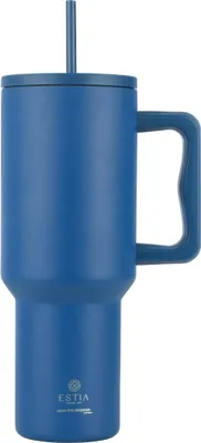 Produktbild von ESTIA | Becher - Isolierbecher - 1200 ml - Kaffeebecher mit Strohhalm - blau - Thermobecher - aus Edelstahl