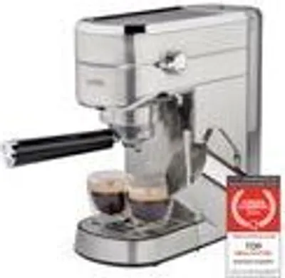 Produktbild von TZS First Austria Espresso Siebträgermaschine elektrisch, mit professionellem Milchschäumer, tauglich für Pads, 1L Wassertank, inkl. 2 doppelwandige Glasbecher, Edelstahl