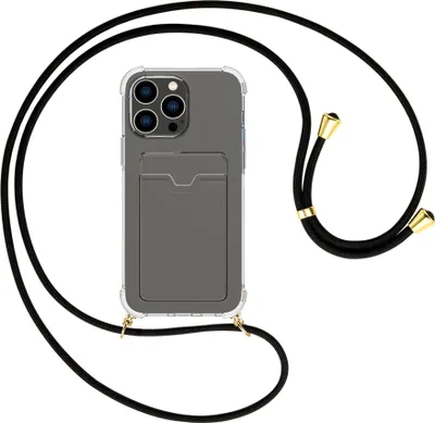 Produktbild von Handykette Backcover-Schutzhülle mit Band (Metall goldfarben) für Apple iPhone 15 Pro Max - schwarz
