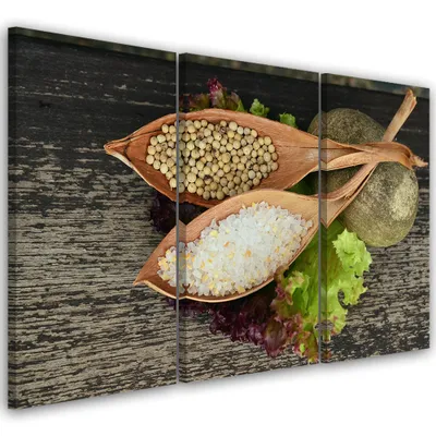 Produktbild von Triptychon auf leinwand lebensmittel & getränke - grau 120x80 cm Feeby grau wandbild bereit zum aufhängen