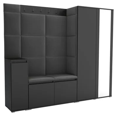 Produktbild von Garderobe LUTON 8 BLACK 15 - Farbe:Schwarz, moderne Garderobe 40x220x186cm, funktionelle Lösung für den Flur, Garderobe, Möbel für den Flur,