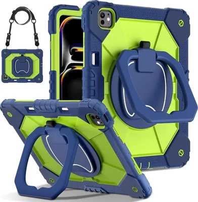Produktbild von Für Apple iPad Pro 13 2024 Hybrid 360 Grad Tasche Hülle mit Schultergurt Grün