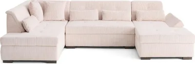 Image de Lisa Design Vermont - canapé panoramique d'angle gauche 7 places en velours côtelé , Beige