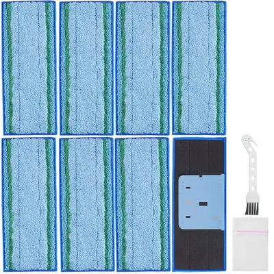 8 Wischpads für iRobot Braava Jet m6, Mikrofaser, waschbar, inkl. Bürste & Sack