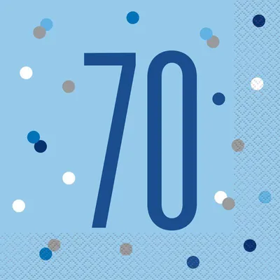 Produktbild von 16 Servietten blau & silber Zahl 70