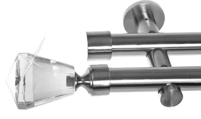 Produktbild von Edelstahl Look Gardinenstange Ø 20mm Wandträger 2-läufig zweiläufig Wandbefestigung Kristall Knauf H41 E36E30 RR