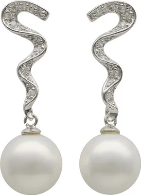 Produktbild von Ohrhänger mit Stecker Perlen Muschelkernperlen Zirkonia weiß 925 Silber Damen