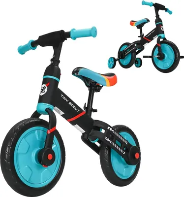 Produktbild von 4‑in‑1 Kinderlaufrad - Laufrad & Tretfahrzeug - 4 Räder - Verstellbarer Sattel - Kunststoff - Alter 3–6 Jahre - Blau