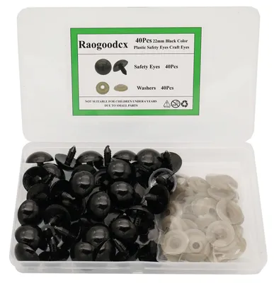Image de Yeux de sécurité en plastique - 40 pièces avec rondelles - pour peluches et poupées - 22 mm - Noir