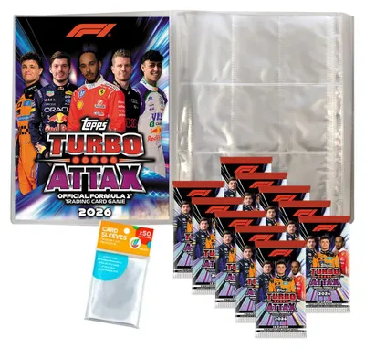 Obrázek produktu pro Sada Turbo Attax Formule 1 2026: 1 prázdný sběratelský album + 10 boosterů + exkluzivní ochranné karty