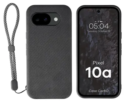 Produktbild von Hülle mit Handgelenkband für Google Pixel 10a, Bizon Case CarbO, Schwarz