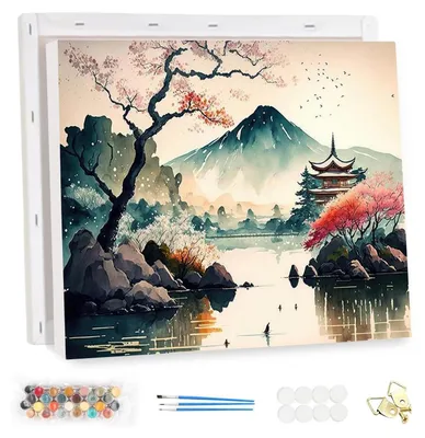 Image de Kit de peinture par numéros pour adultes, représentant un paysage japonais, dimensions 40x30 cm