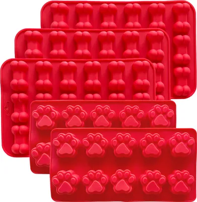 Produktbild von 5x Silikon Backform Knochen Pfoten Hundekekse Hundeleckerlis Hundeeis Eisform für Hunde
