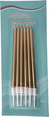 Produktbild von Tortenkerzen Gold mit Halter 11 cm, 6 Stück, für Geburtstagstorte, Jubiläum, Hochzeit
