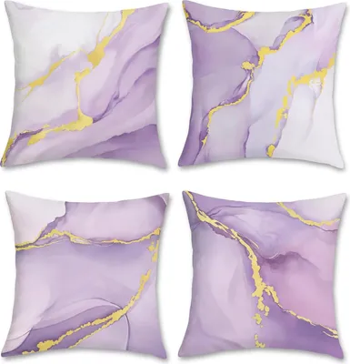 Produktbild von Bonhause 4er Set Kissenbezüge Marmor Lila Gold 45 x cm Moderne Abstrakte Dekorative Kissenhülle Zierkissenbezüge für Sofa Schlafzimmer Wohnzimmer