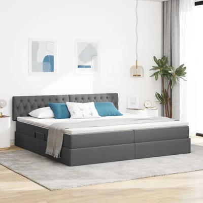 Obrázok produktu pre Maison Exclusive – LED postel s úložným priestorom a matracom, tmavošedá, 200 x 200 cm, látka