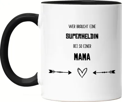 Produktbild von Wer Braucht Superheldin Tasse Schwarz Beste Mama Der Welt Geschenkidee Muttertag Geburtstag