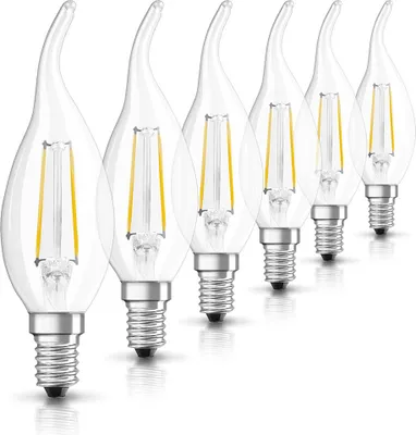 Produktbild von 6 x Osram LED Filament Leuchtmittel Windstoßkerze 2,5W = 25W E14 klar 250lm warmweiß 2700K