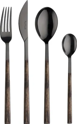 Imagen del producto de Pinti Sushi Anniversary Black&Wenge: Juego de 24 cubiertos de acero inoxidable con detalles de efecto madera. Servicio completo para 6 personas (tenedor, cuchillo, cuchara y cucharita)