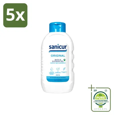 Immagine prodotto di 5 flaconi di gel detergente per bagno e doccia Sanicur Original - 300 ml ciascuno - confezione grande - 5 pezzi