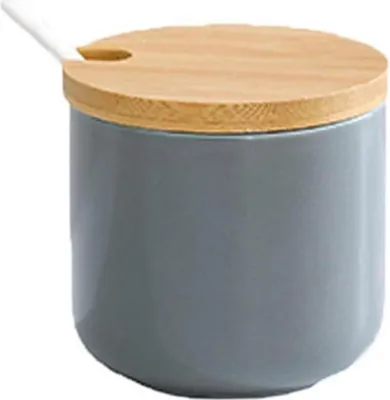Image de Boîtes à épices en céramique avec couvercle en bambou et cuillère 260ml Pot à sel Sucrier