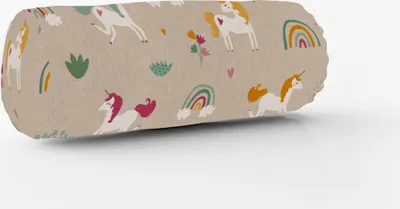 Produktbild von SCHÖNER LEBEN. Kissenhülle Einhörner Regenbogen natur bunt Größe 15x40cm (ØxB) Nackenrolle 15x40cm (ØxB) Nackenrolle Größe