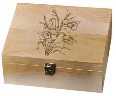 Holz-Gedenkbox mit Narzissenmuster, 24,5x19,5x10,3 cm