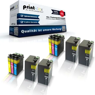 Produktbild von 10x kompatible XXL Tintenpatronen für Epson Workforce T2711 T2712 T2713 T2714 T2711-T2714 T2791 T2705 27XL Series Black Cyan Magenta Yellow - Easy Print Serie