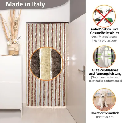 Image de Rideau anti-insectes Rideau de porte moelleux Protection contre les mouches Camping 90x200 cm brun-beige