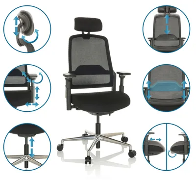 Produktbild von hjh OFFICE Profi Bürostuhl TERARO AX Ergonomischer Schreibtischstuhl mit Armlehnen (höhenverstellbar) Stoff / Netzstoff Schwarz Drehstuhl für Büro, Zuhause