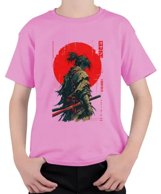 Immagine prodotto di Maglietta per bambini, rosa, taglia 140, con motivo samurai, ronin, katana, guerriero, Giappone, sole rosso, anime, stile anni 2000, bushido