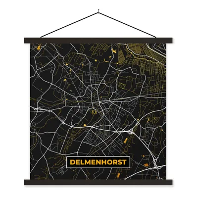 Produktbild von MuchoWow® Textilposter Gold - Deutschland - Karte - Stadtplan - Delmenhorst 60x60 cm mit schwarzem Rahmen - Posteraufhänger