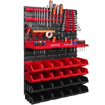 Immagine prodotto di Pannello portautensili a parete 58x78 cm con 20 pezzi. Scatole da appendere con set di supporti in plastica