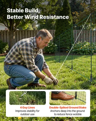 Produktbild von VEVOR Begrenzungszaun 25x1,05 m, Weidezaun aus PE, Mobiler Hundezaun mit Doppelspitzenpfählen & Abspannseilen, Hühnerzaun, Gartenzaun, Campingzaun für Hunde, Hühner, Pflanzen, Außenbereiche