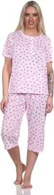 Produktbild von Damen Pyjama 3/4 Hose & Shirt mit Blumenmuster; Rosa/M/38