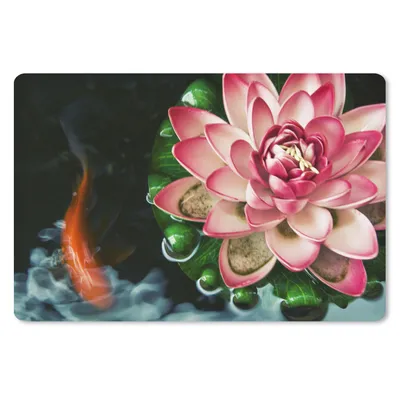 Produktbild von MuchoWow® Mauspad Mousepad Ein Koi-Karpfen mit einer rosa Blume 27x18 cm - Mousepads - Maus Mat - Pad - Mausunterlage - Büroartikel - Desk Matten