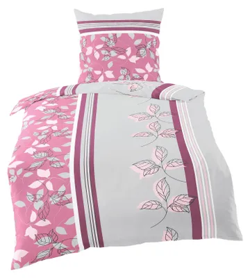 Produktbild von Bierbaum Microfaser Velours - Fleece Winter Bettwäsche 2 tlg. 135x200cm Rosa Violett Silber Blätter