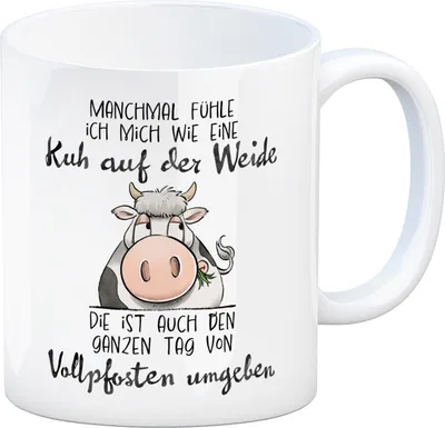 Produktbild von Kuh Kaffeebecher mit Spruch Von Vollpfosten umgeben wie eine Kuh