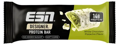 Productafbeelding van ESN Designer Protein Bar - 12 stuks van 45g, smaak: witte chocolade en pistache