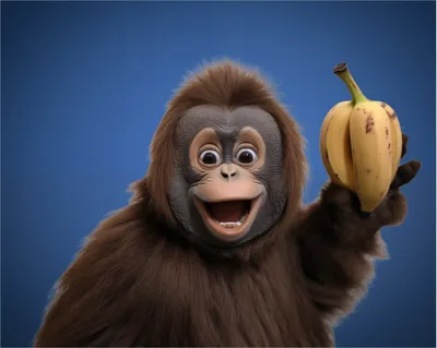 Produktbild von Wallario Poster - Lustiger Affe mit Bananen, Kunstdruck Größe: 40 x 50 cm