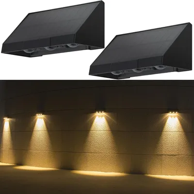 Image de ZMH Lampes solaires d'extérieur 2ER Lampe solaire murale d'extérieur LED 2 modes Lampes murales d'extérieur 3000K blanc chaud Lampes solaires étanches Éclairage solaire pour clôture Terrasse Balcon Jardin