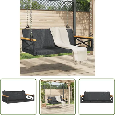 Image de The Living Store Banc suspendu Noir 109x62x40 cm Poly rotin