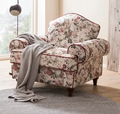 Produktbild von Sessel "Elita" in creme Landhaus Blumen Design Loungesessel 110 cm