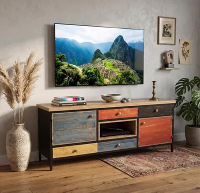 Zdjęcie produktu dla RTV stojak, drewno i metal, styl industrialny, rustykalny, komoda, szafka, vintage